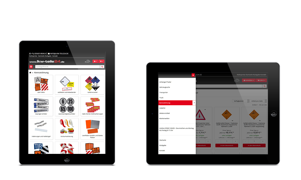 LKW-Teile24 - Webdesign - Onlineshop - Tablet