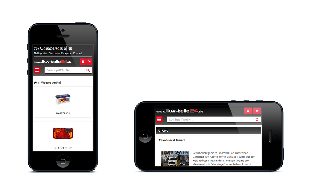 LKW-Teile24 - Webdesign - Onlineshop - Smartphone